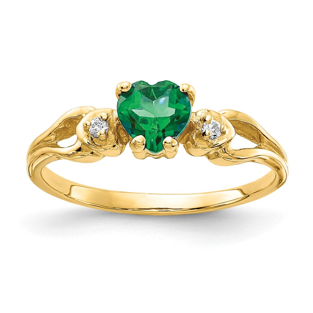 14K Gelbgold 5mm Herz Smaragd A Echt Diamant Ring