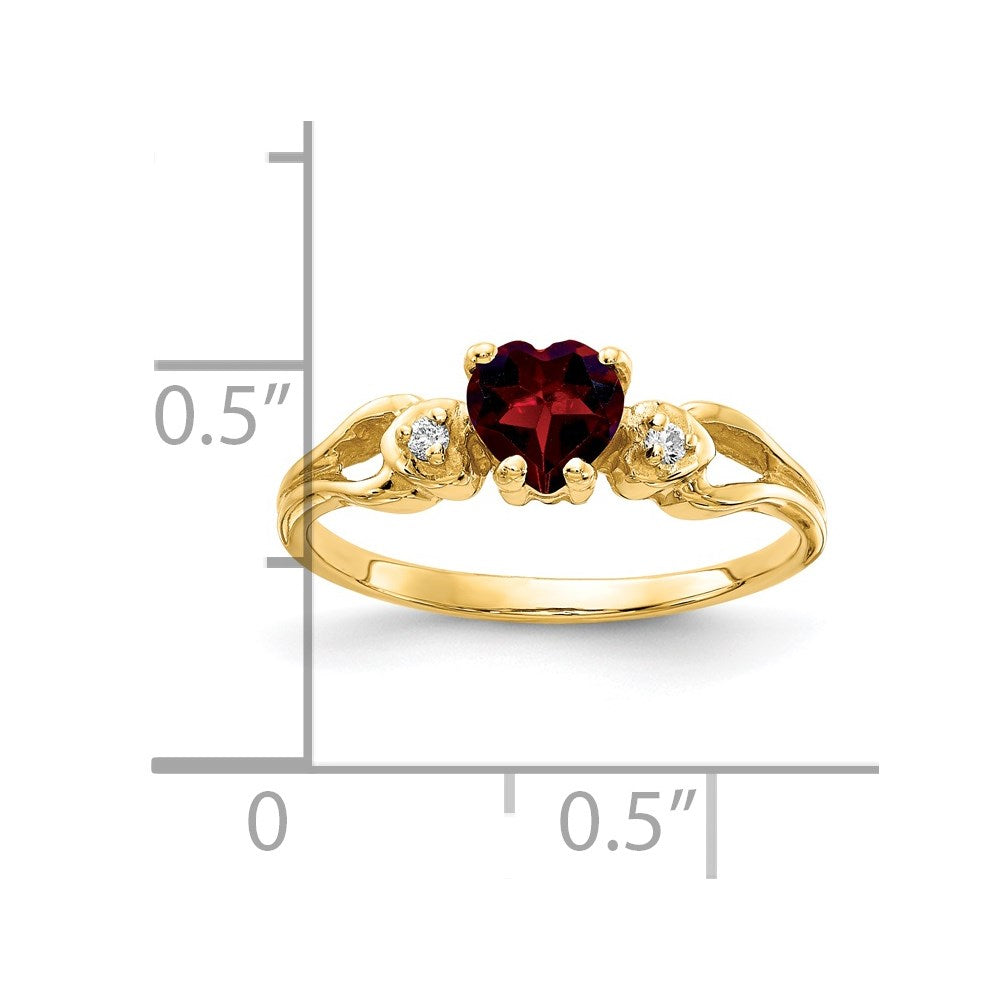 14K Gelbgold 5mm Herz Granat A Echt Diamant Ring