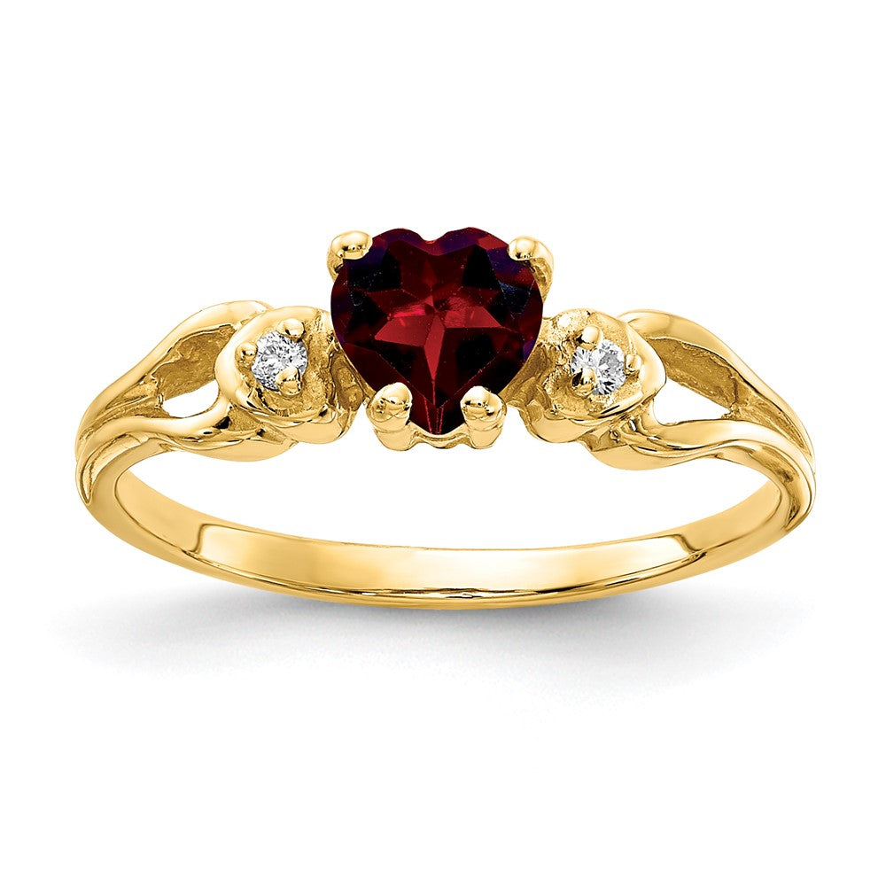 14K Gelbgold 5mm Herz Granat A Echt Diamant Ring
