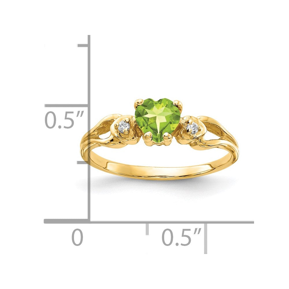 14K Gelbgold 5mm Herz Peridot A Echt Diamant Ring
