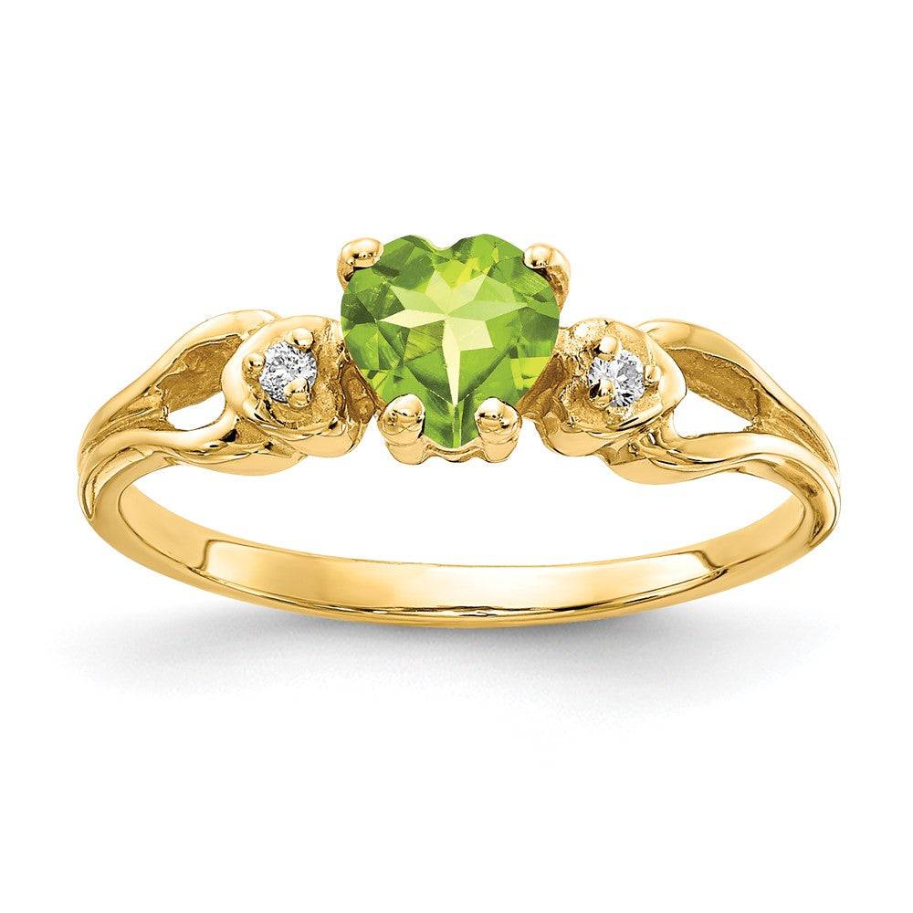 14K Gelbgold 5mm Herz Peridot A Echt Diamant Ring