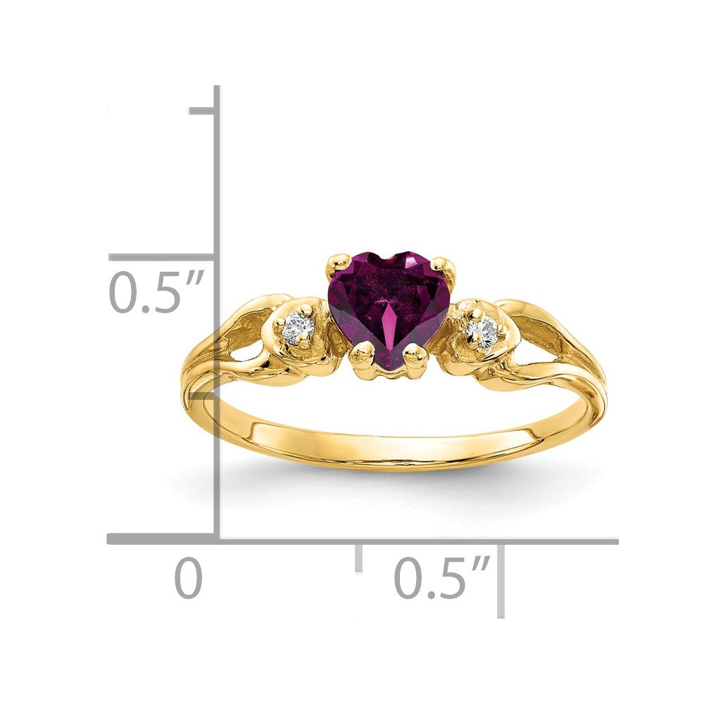 14K Gelbgold 5mm Herz Rhodolith Granat A Diamant Ring