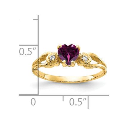 14K Gelbgold 5mm Herz Rhodolith Granat A Diamant Ring