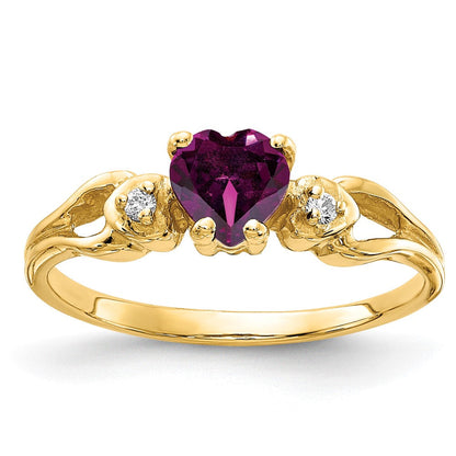 14K Gelbgold 5mm Herz Rhodolith Granat A Diamant Ring
