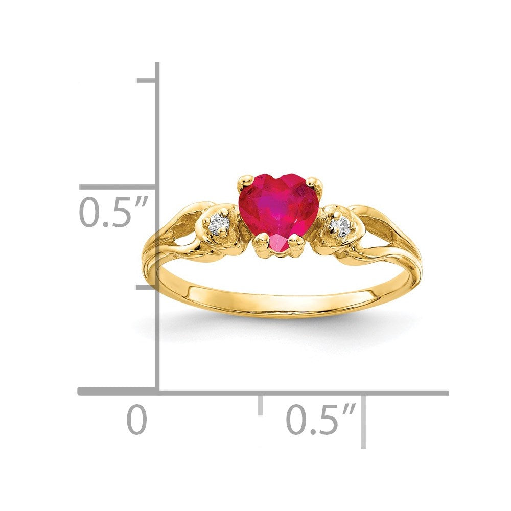 14K Gelbgold 5mm Herz Rubin A Echt Diamant Ring
