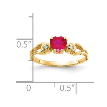 14K Gelbgold 5mm Herz Rubin A Echt Diamant Ring