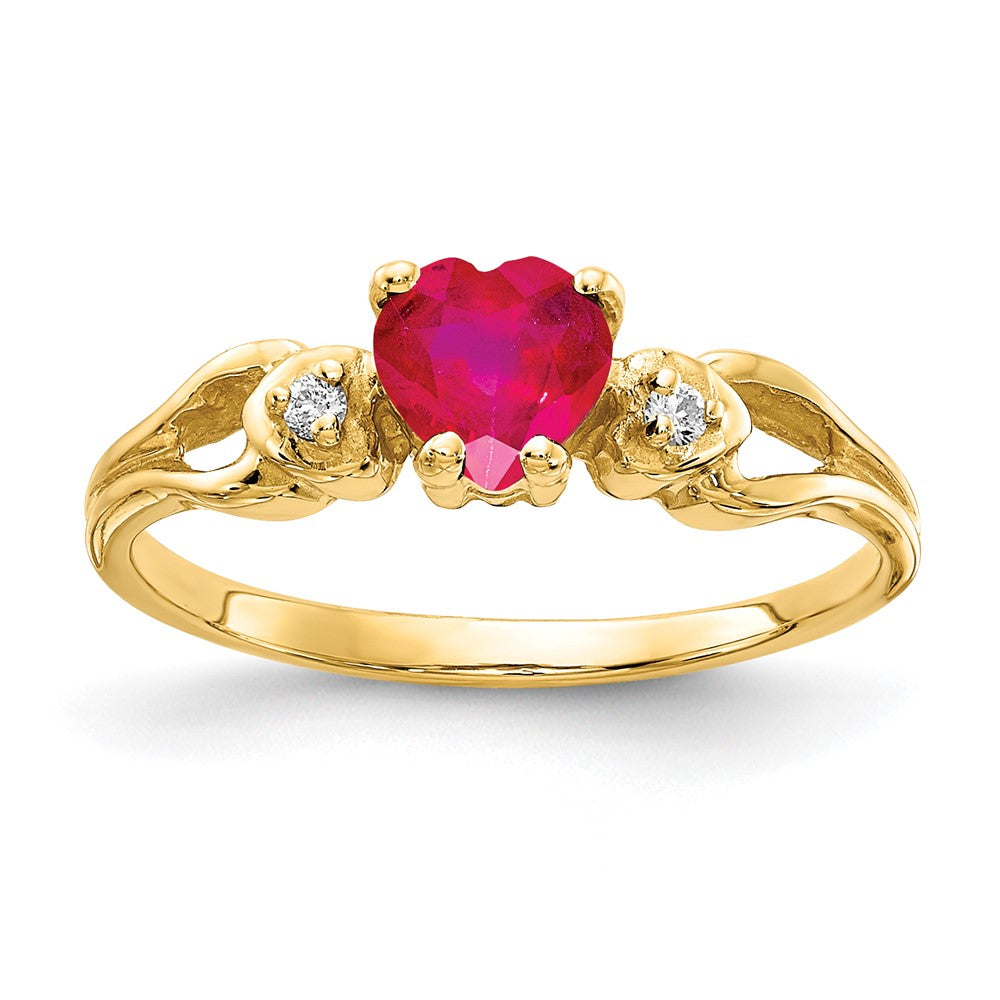 14K Gelbgold 5mm Herz Rubin A Echt Diamant Ring