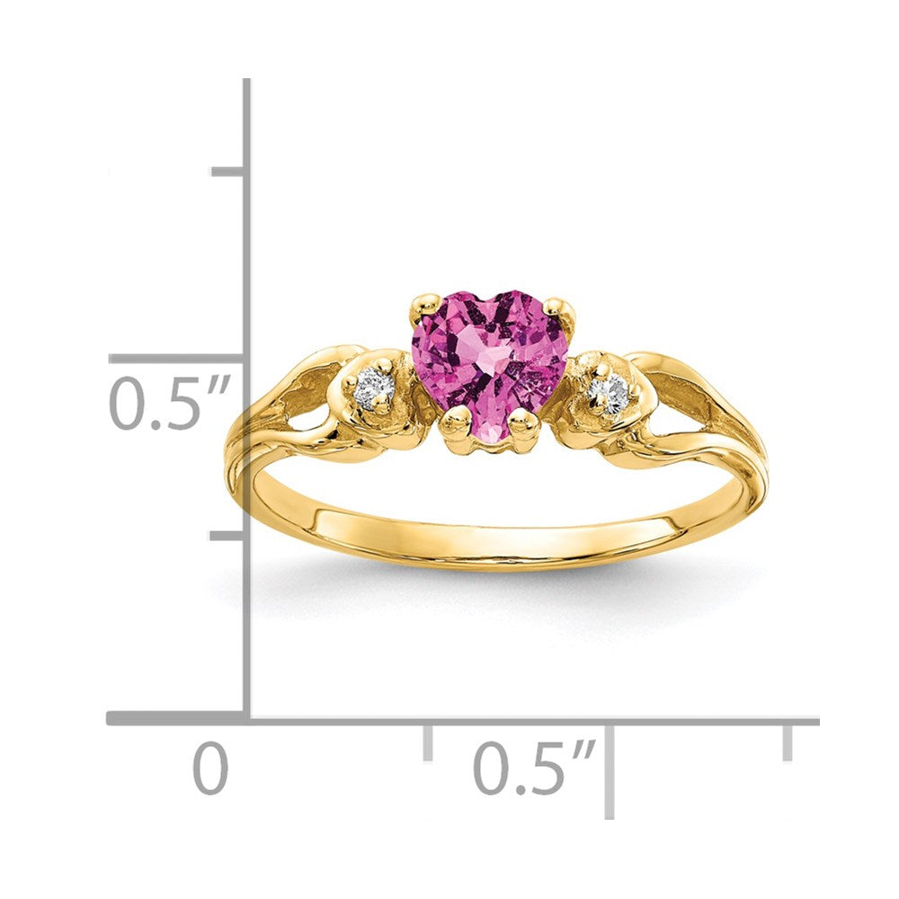 14K Gelbgold 5mm Herz Rosa Saphir A Echt Diamant Ring