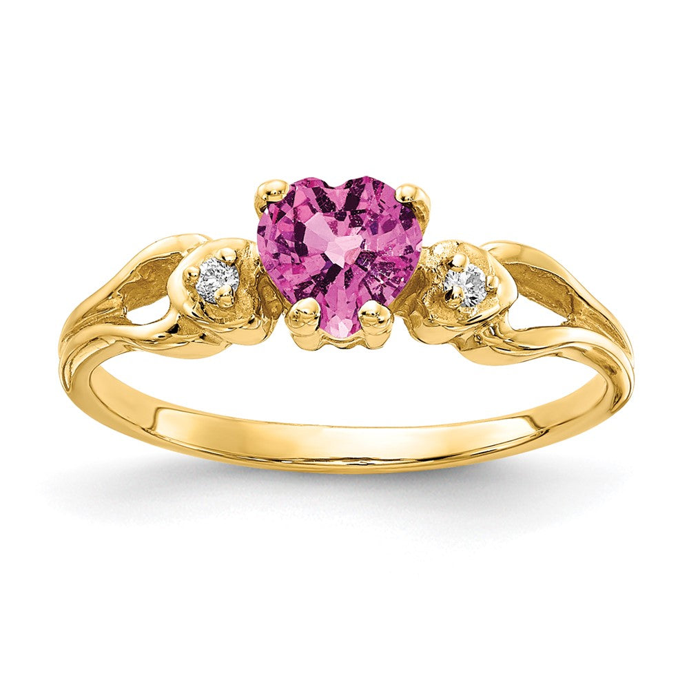 14K Gelbgold 5mm Herz Rosa Saphir A Echt Diamant Ring
