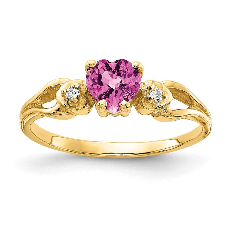 14K Gelbgold 5mm Herz Rosa Saphir A Echt Diamant Ring