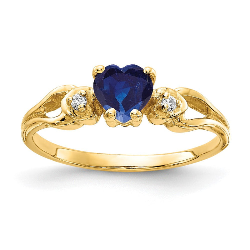 14K Gelbgold 5mm Herz Saphir A Echt Diamant Ring