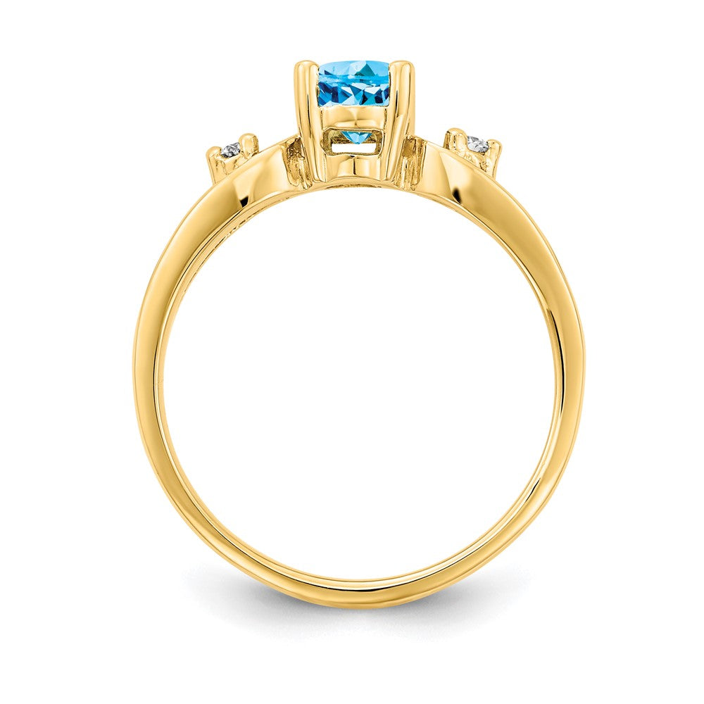 14K Gelbgold Blautopas Echt Diamant Ring