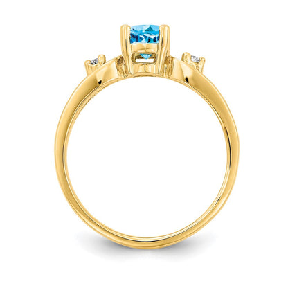 14K Gelbgold Blautopas Echt Diamant Ring