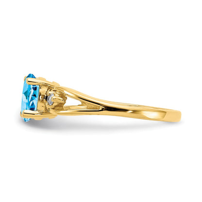 14K Gelbgold 7x5mm Oval Blautopas Karo A Echt Diamant Ring