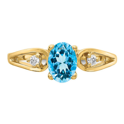 14K Gelbgold Blautopas Echt Diamant Ring