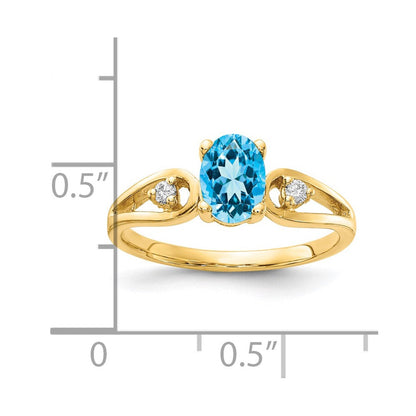14K Gelbgold Blautopas Echt Diamant Ring