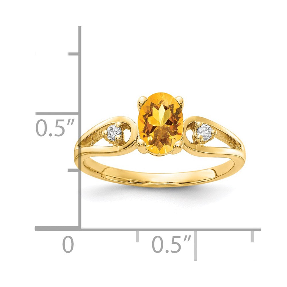 14K Gelbgold 7x5mm Oval Citrin Karo A Echt Diamant Ring