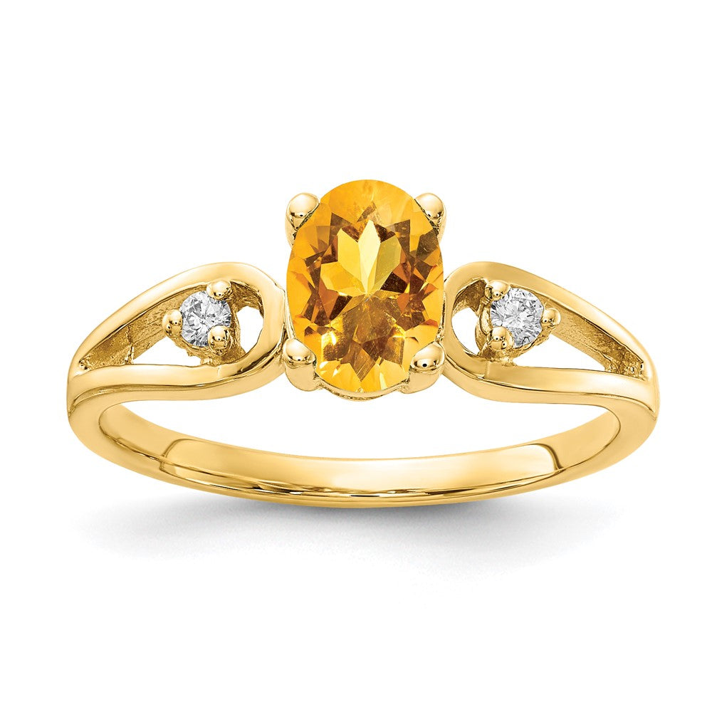 14K Gelbgold 7x5mm Oval Citrin Karo A Echt Diamant Ring