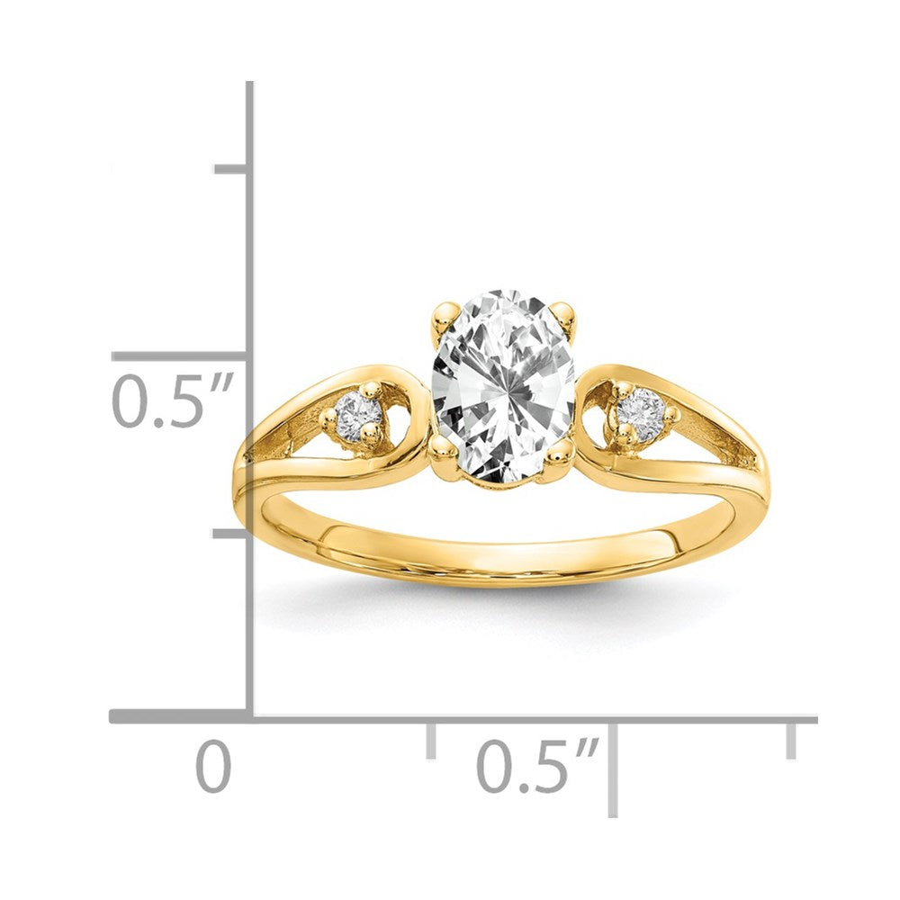 14K Gelbgold 7x5mm Oval Zirkonia A Echt Diamant Ring