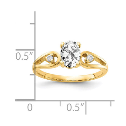Massiv 14K Gelbgold 7x5mm Oval Zirkonia Aaa Synthetisch Zirkonia Ring