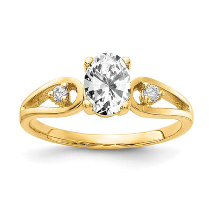 14K Gelbgold 7x5mm Oval Zirkonia A Echt Diamant Ring