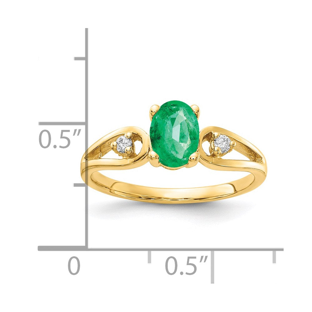 14K Gelbgold 7x5mm Oval Smaragd A Echt Diamant Ring