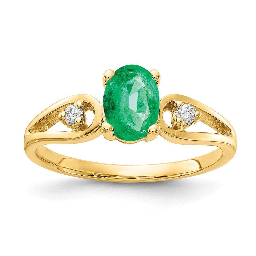 14K Gelbgold 7x5mm Oval Smaragd A Echt Diamant Ring