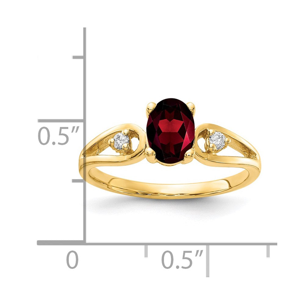 14K Gelbgold 7x5mm Oval Granat Karo A Echt Diamant Ring