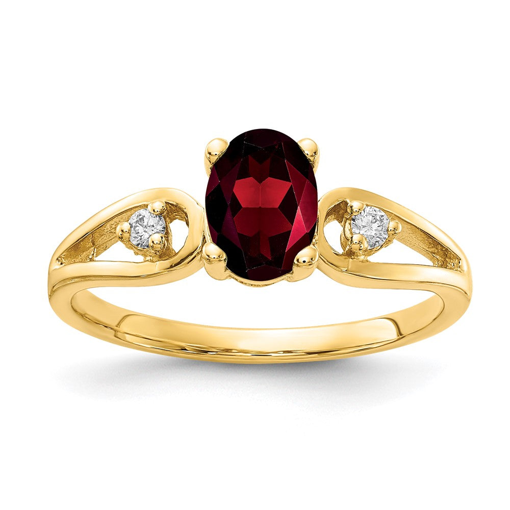 14K Gelbgold 7x5mm Oval Granat A Echt Diamant Ring