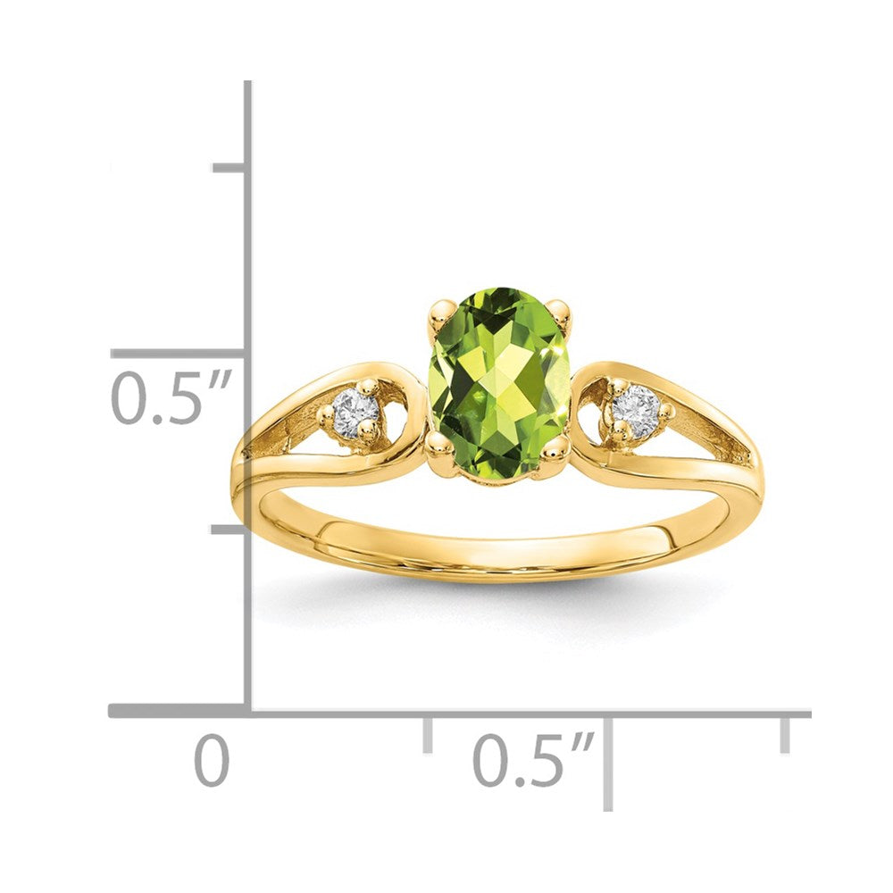 14K Gelbgold 7x5mm Oval Peridot Karo A Echt Diamant Ring