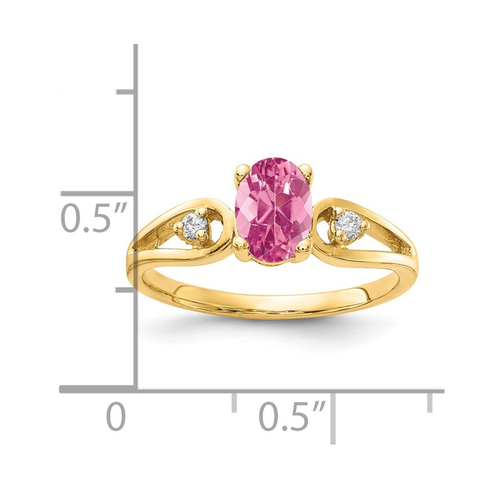 14K Gelbgold 7x5mm Oval Rosa Turmalin A Diamant Ring