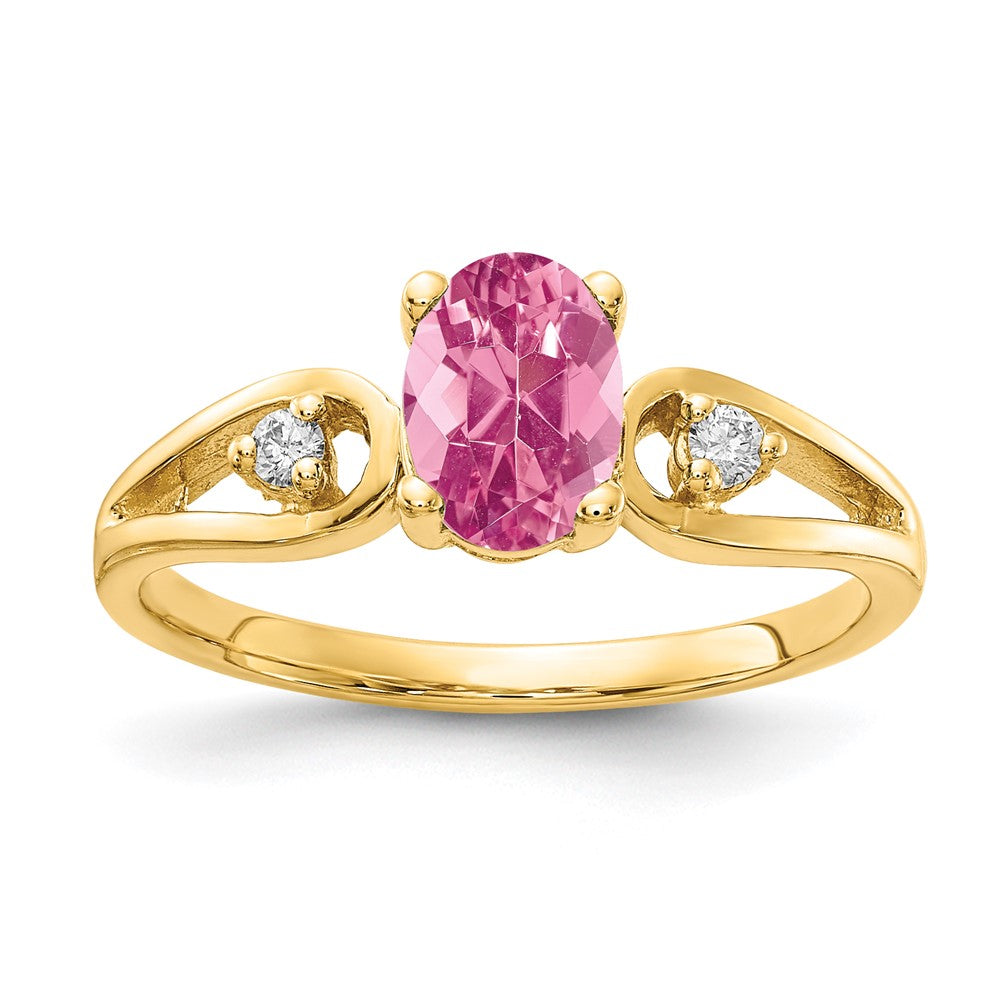 14K Gelbgold 7x5mm Oval Rosa Turmalin A Diamant Ring