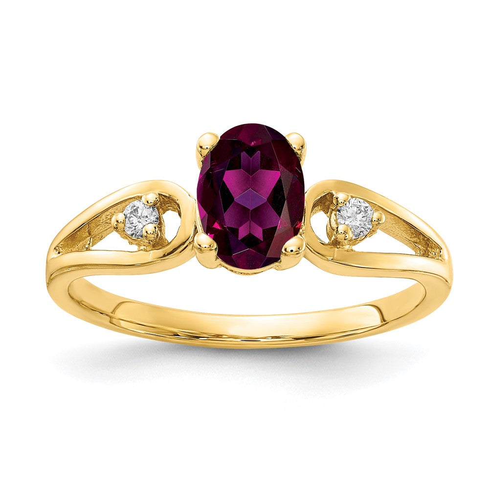 14K Gelbgold 7x5mm Oval Rhodolith Granat Aaa Diamant Ring