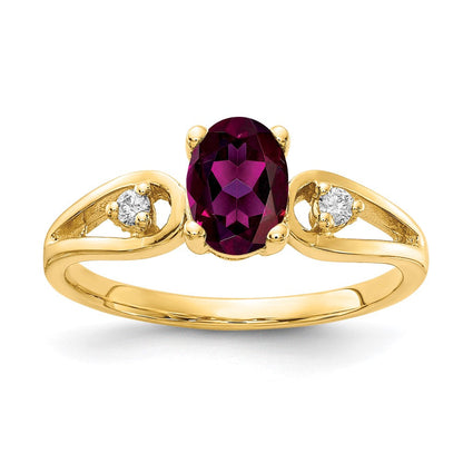 14K Gelbgold 7x5mm Oval Rhodolith Granat Aaa Diamant Ring
