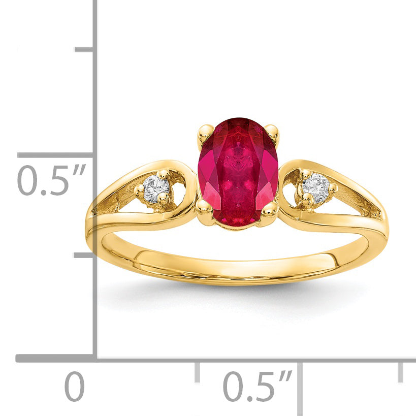 14K Gelbgold 7x5mm Oval Rubin Aaa Diamant Ring