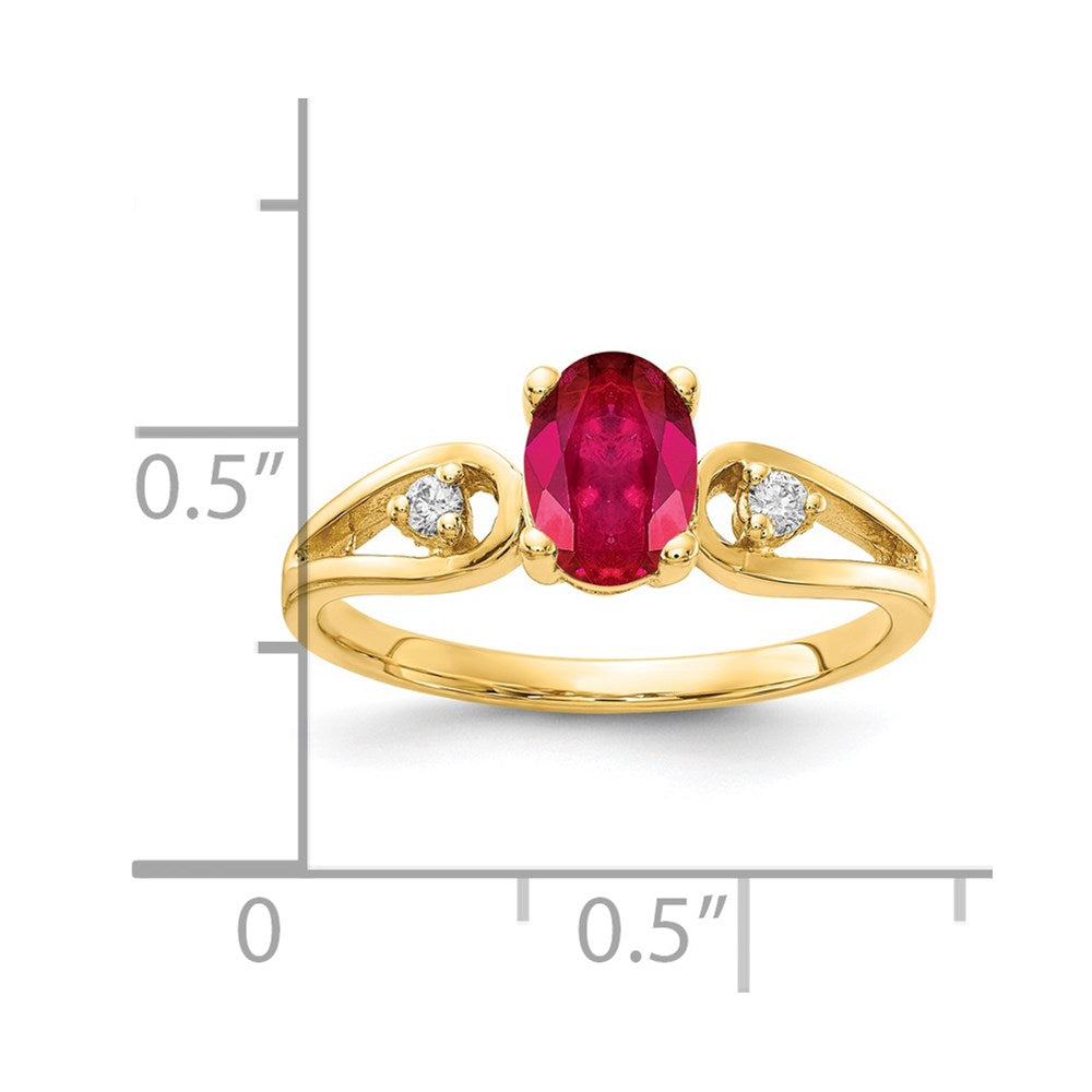 14K Gelbgold 7x5mm Oval Rubin A Echt Diamant Ring