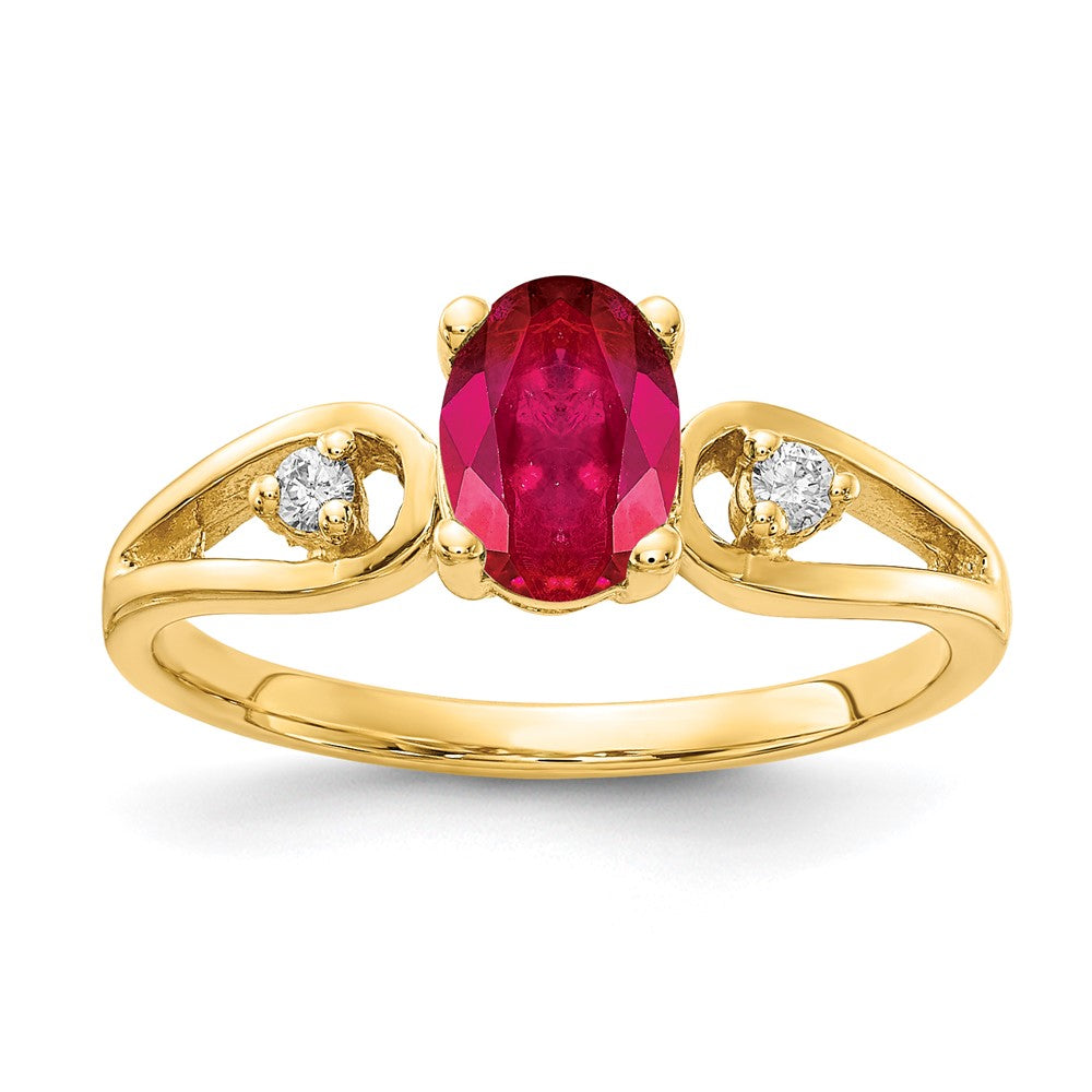 14K Gelbgold 7x5mm Oval Rubin A Echt Diamant Ring