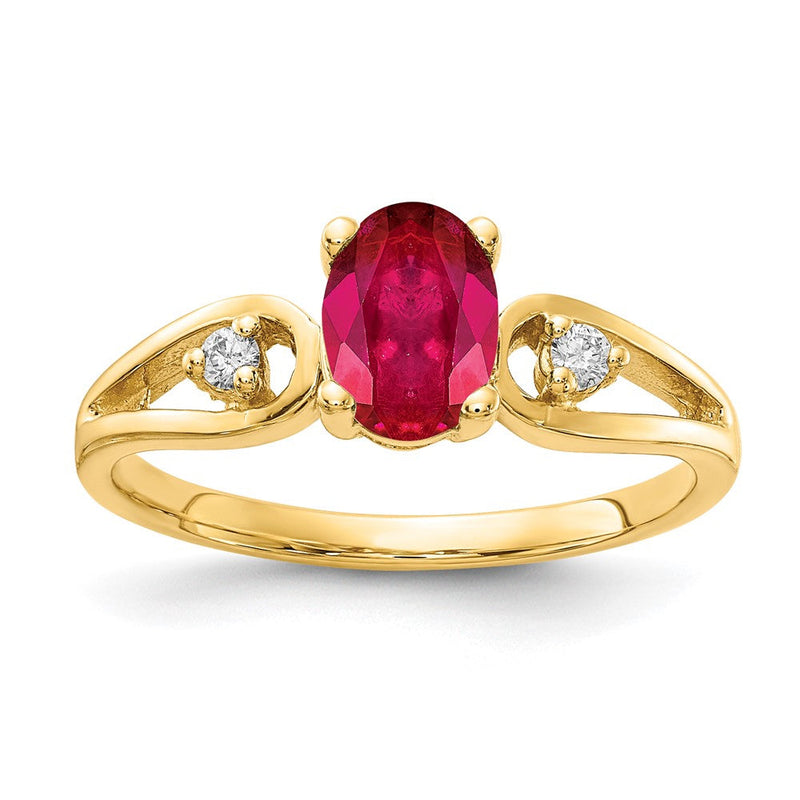 14K Gelbgold 7x5mm Oval Rubin A Echt Diamant Ring