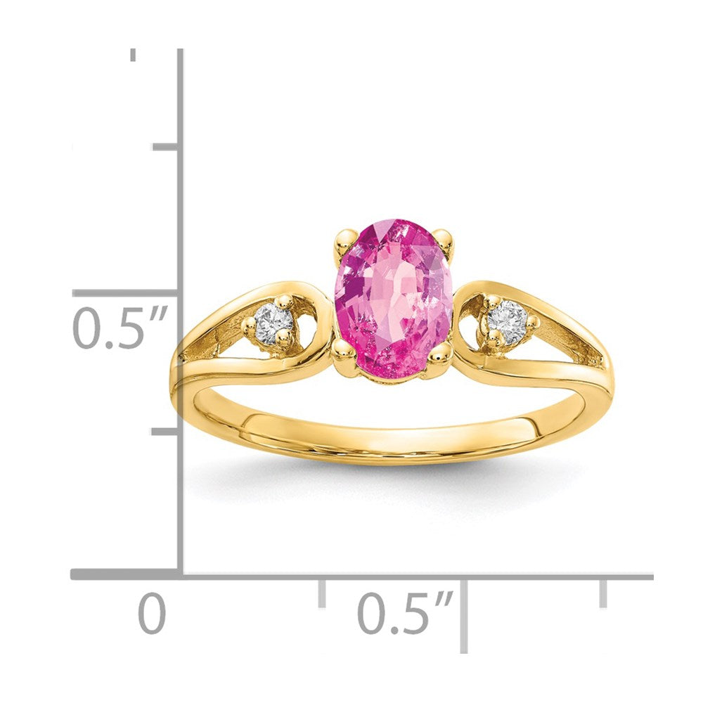 14K Gelbgold 7x5mm Oval Rosa Saphir A Echt Diamant Ring