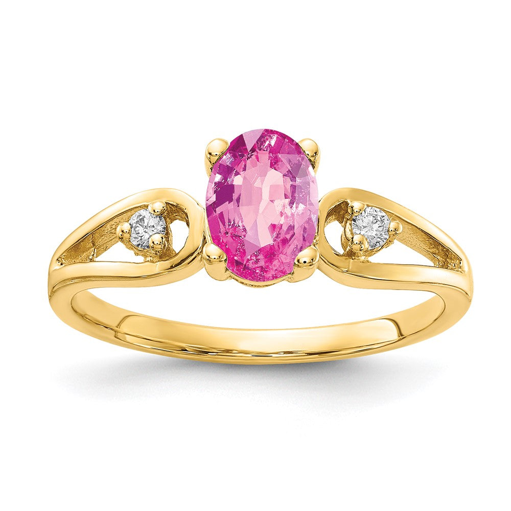 14K Gelbgold 7x5mm Oval Rosa Saphir Aa Diamant Ring