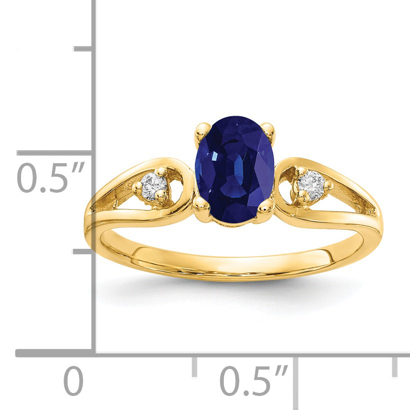 14K Gelbgold 7x5mm Oval Saphir Aa Diamant Ring
