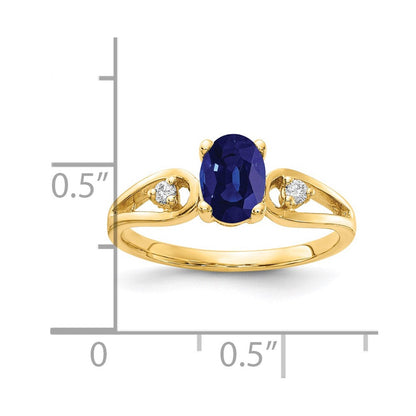 14K Gelbgold 7x5mm Oval Saphir A Echt Diamant Ring