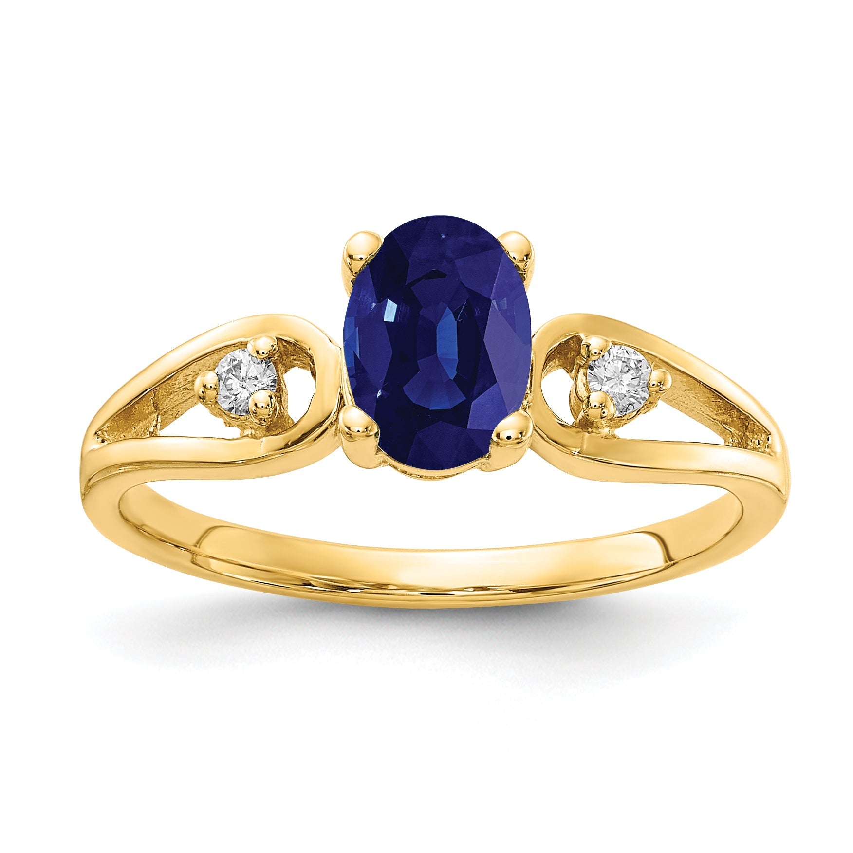 14K Gelbgold 7x5mm Oval Saphir Aa Diamant Ring
