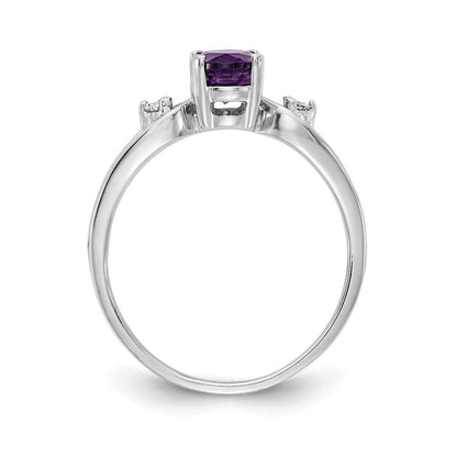 14K Weißgold 7x5mm Oval Amethyst Karo A Echt Diamant Ring