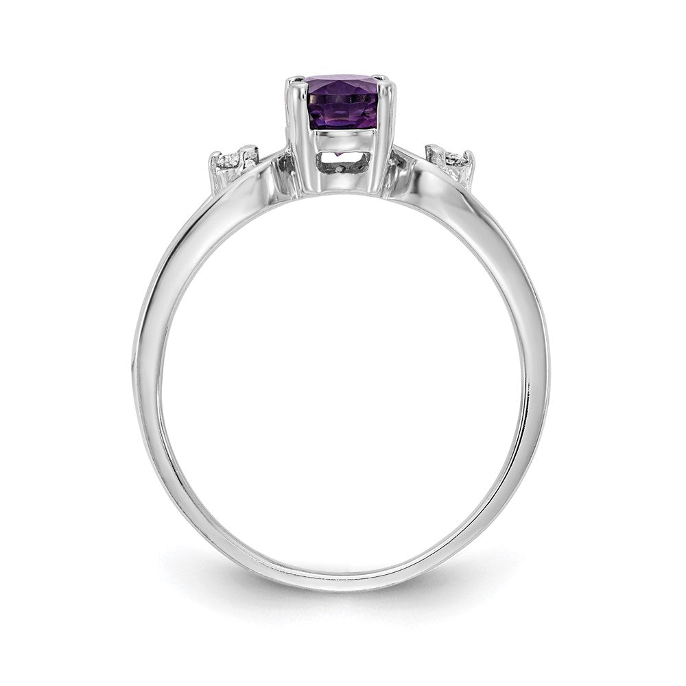 14K Weißgold 7x5mm Oval Amethyst A Echt Diamant Ring