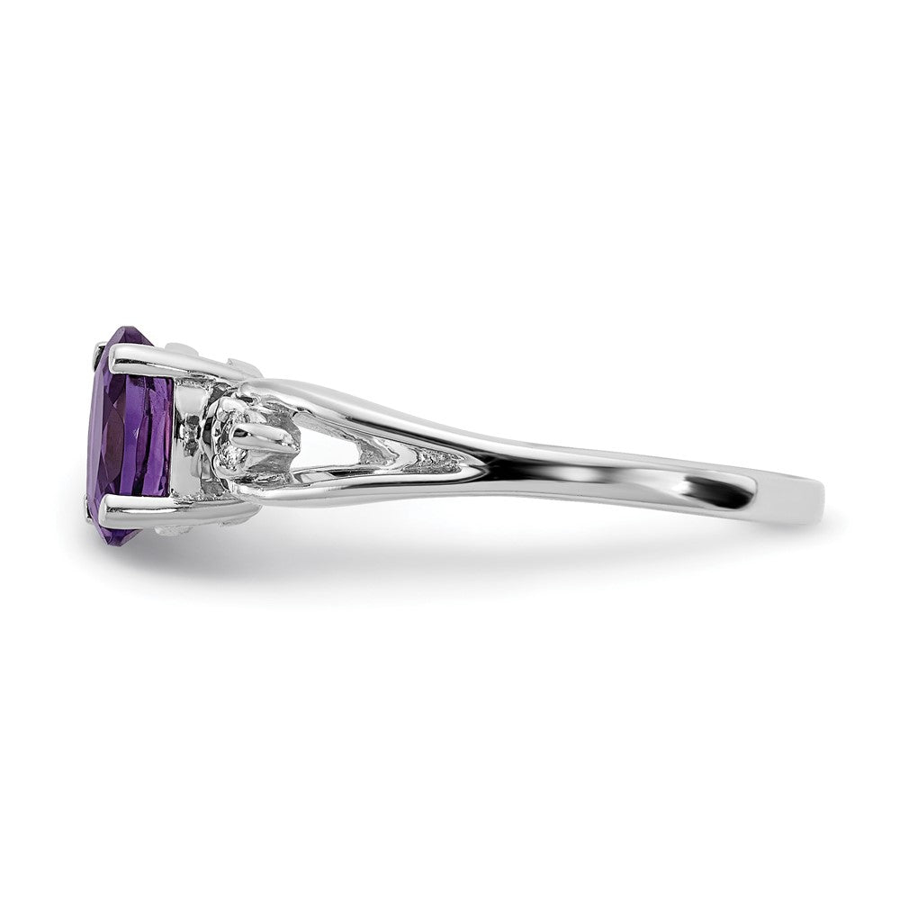 14K Weißgold 7x5mm Oval Amethyst A Echt Diamant Ring