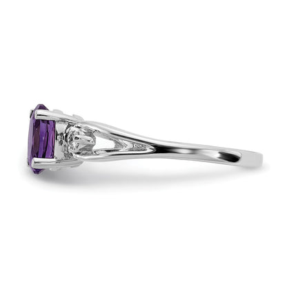 14K Weißgold 7x5mm Oval Amethyst Karo A Echt Diamant Ring