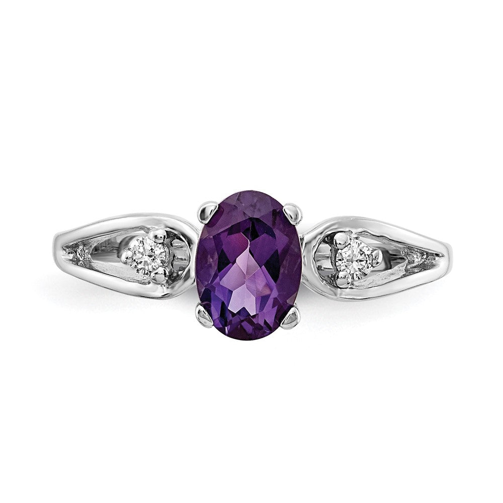 14K Weißgold 7x5mm Oval Amethyst A Echt Diamant Ring