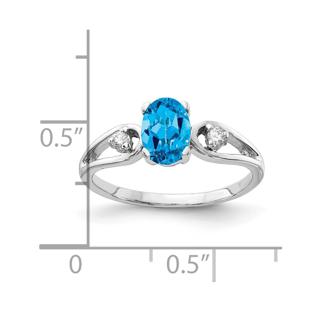 14K Weißgold 7x5mm Oval Blautopas Karo A Echt Diamant Ring