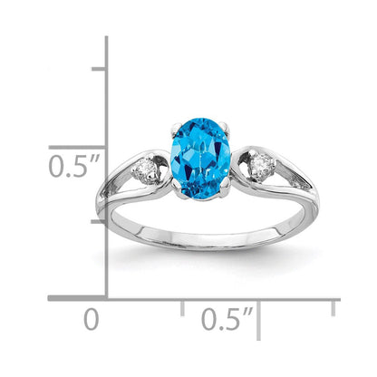 14K Weißgold 7x5mm Oval Blautopas Karo A Echt Diamant Ring